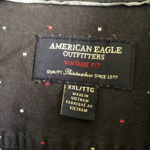 Red, white, and blue polka dot button down - Picture 5 of 6